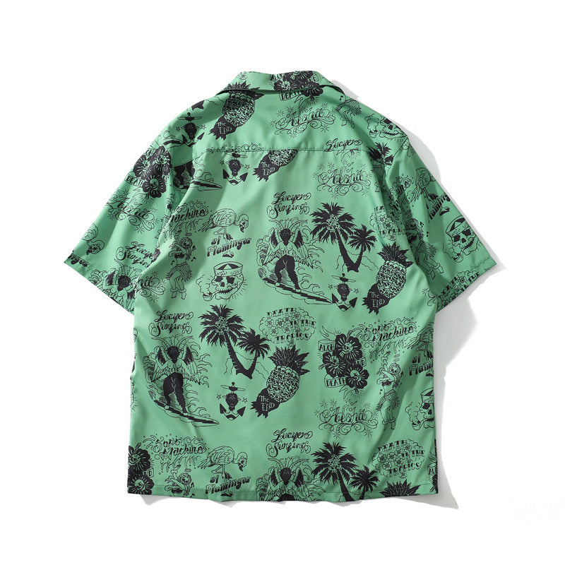 Men's Loose Vintage Cartoon Print Hip-Hop Hawaiian Shirt
