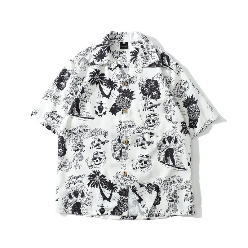 Men's Loose Vintage Cartoon Print Hip-Hop Hawaiian Shirt
