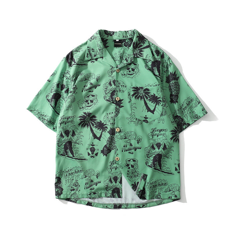 Men's Loose Vintage Cartoon Print Hip-Hop Hawaiian Shirt