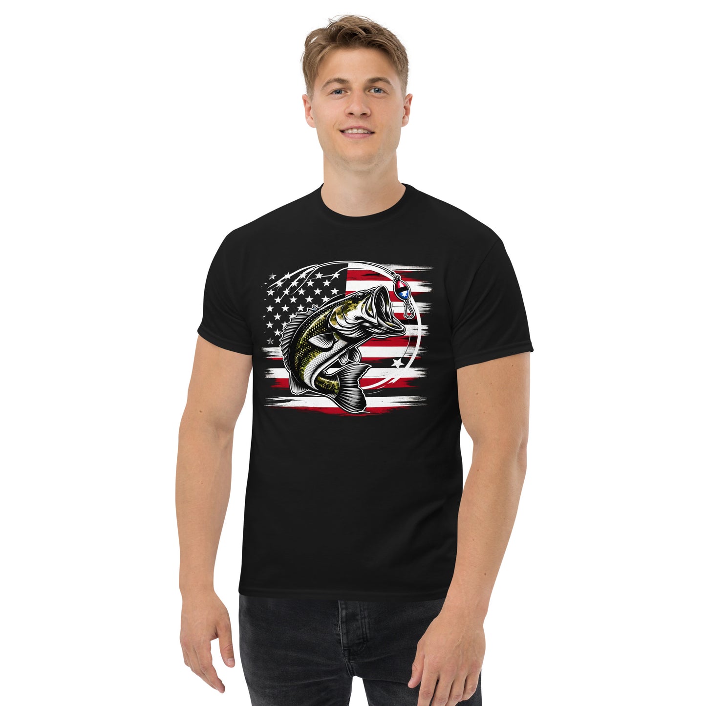 Unisex Classic Tee - American Fishing Flag | Patriotic Fishing T-Shirt