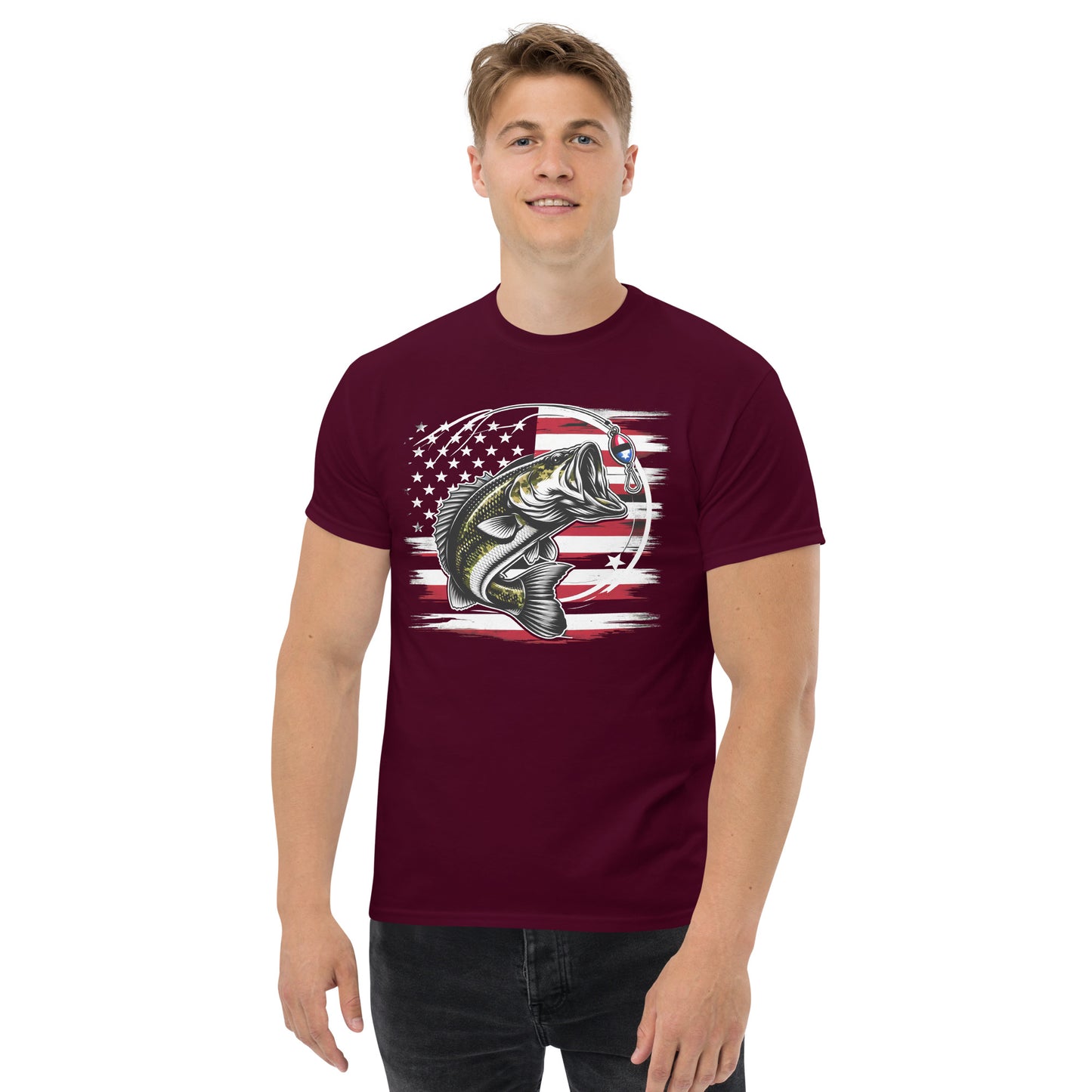 Unisex Classic Tee - American Fishing Flag | Patriotic Fishing T-Shirt